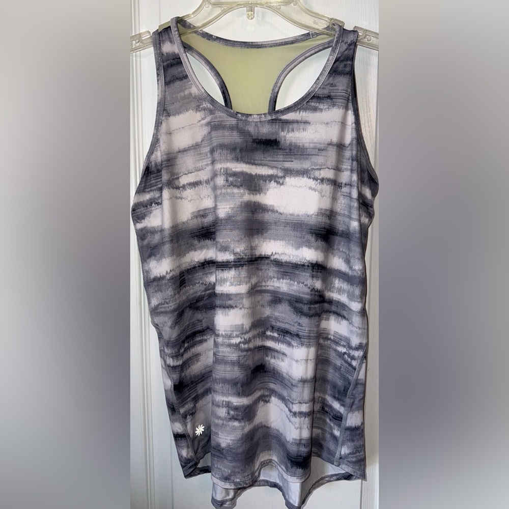 Athleta Girl Workout Tank Top Gray Black Abstract Print Size 14